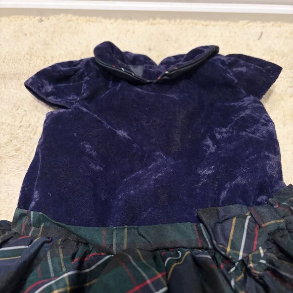 Janie And Jack Bubble Hem Dress Plaid Velvet Christmas Holiday Infant Girls 3-6m - Picture 3 of 7